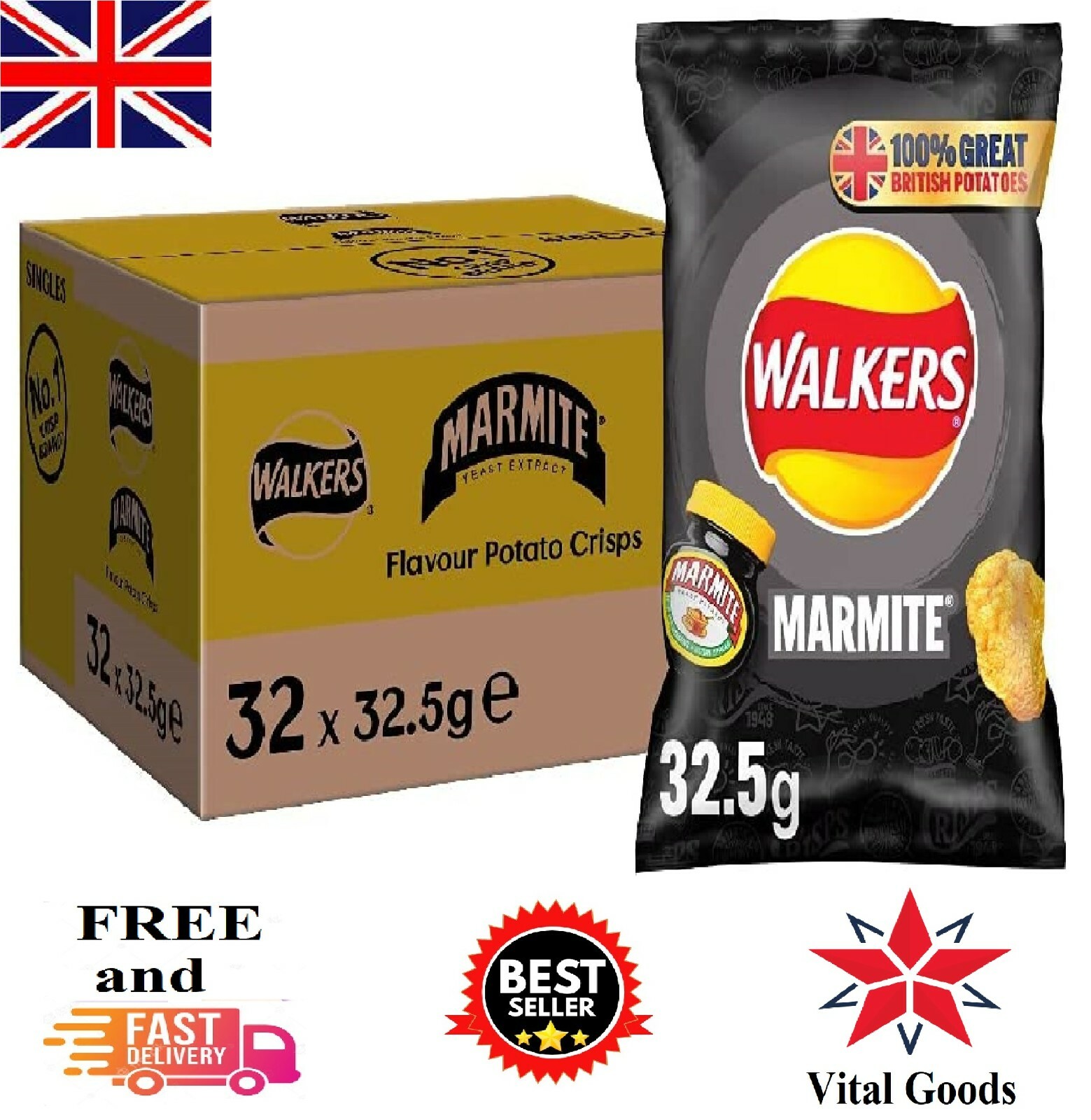 Walkers Marmite Crisps Box of 32 x 32.5g Movie Night Party Snacks eBay
