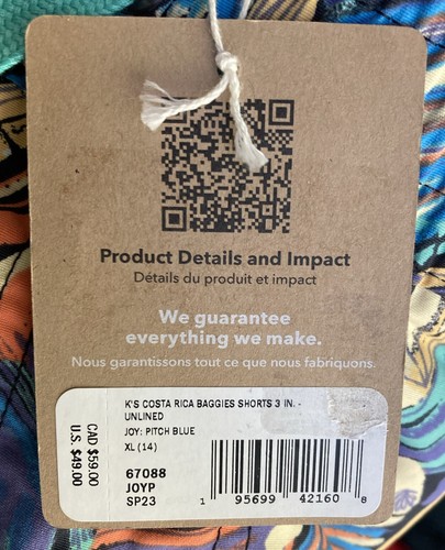 Kid's Patagonia Costa Rica Baggies Unlined 3" Joy Pitch Blue Size XL 14 NWT - Picture 4 of 7