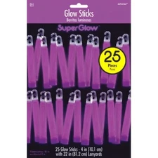 25   4” Purple Super Glow Sticks W Lanyard New Amscan - Free Shipping