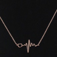 Ladies 316L Stainless Steel Rose Gold Heartbeat Pendant Chain Necklace 18 to 20"