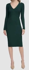 Calvin Klein Women's Green Cutout Sheath Sweater Dress Size L