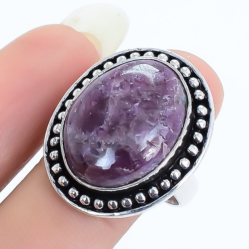 Pendentif En Lépidolite Violet - Pierre Fine Cabochon - Monture En Laiton Argenté - Fait Main En Inde