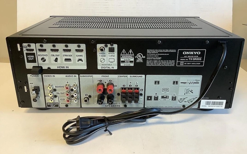 Onkyo TX-SR353 5.1 Channel 700W 4K HD Home Theater AV Receiver Black NO REMOTE - Image 3 of 4