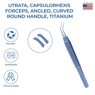 STELLMACHER INSTRUMENTS INC Utrata Capsulorhexis Forceps Angled Curved Round Handle 11.5cm Ophthalmic Tool