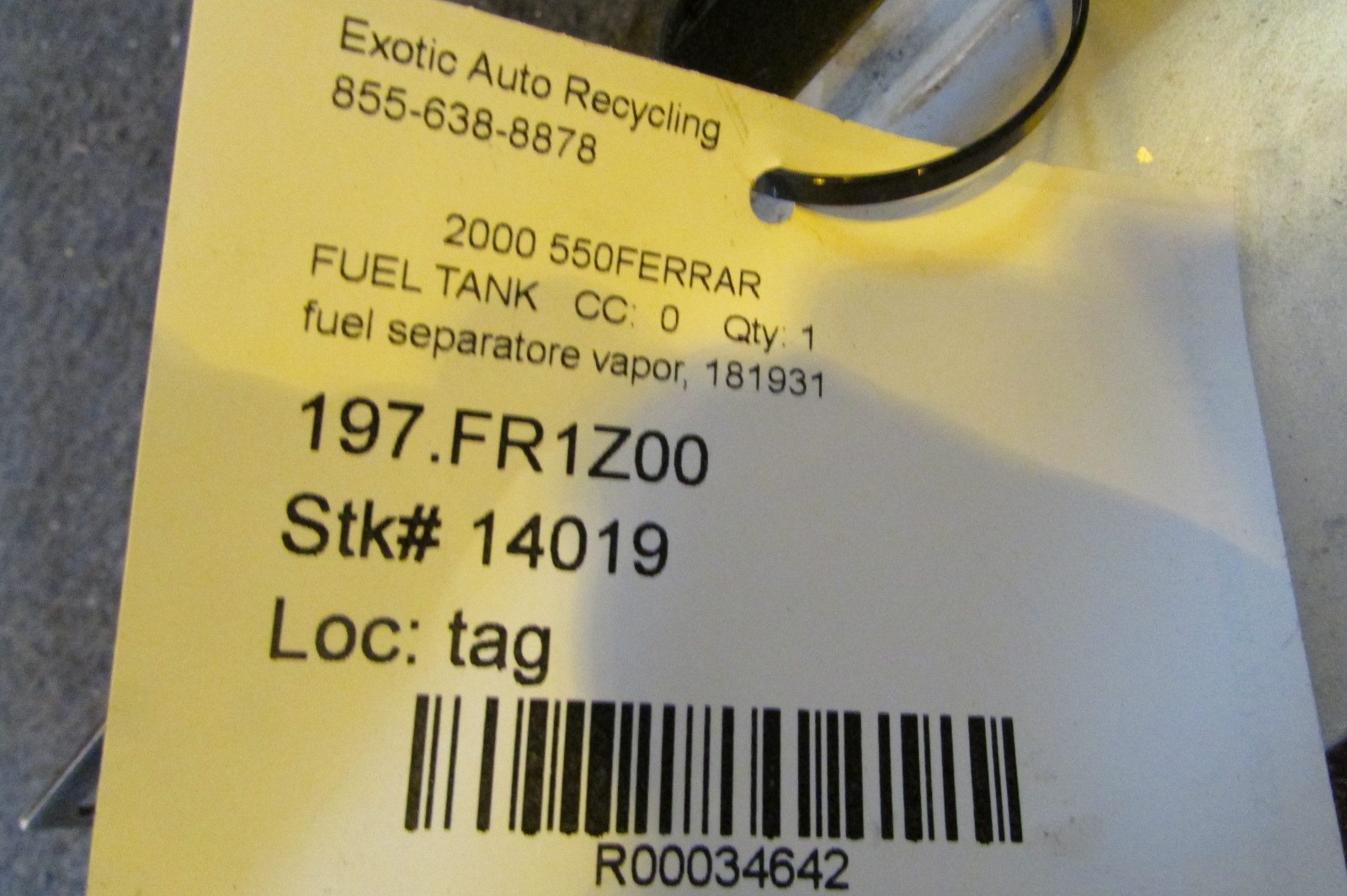 Ferrari 550, 575, Fuel Separator Vapor Tank, Used, P/N 181931