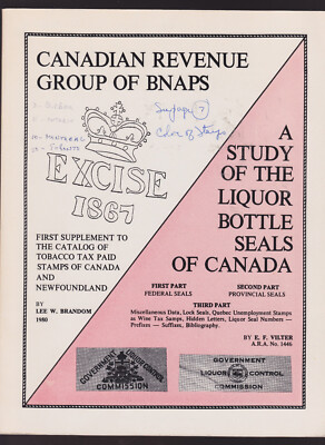 EF VILTER tpb A Study of the Liquor Bottle Seals of Canada ALSO Tobacco Stamps