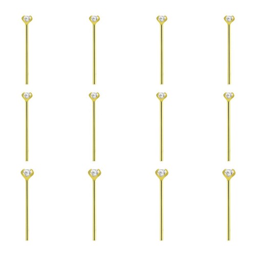 Juego de 12 puntas de oro macizo 14K 22G cristal transparente circonita cúbica cola de pez nariz perno 11 mm - Imagen 6 de 7