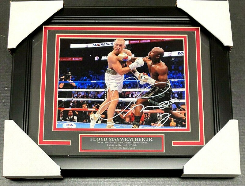 FLOYD MAYWEATHER JR. AUTOGRAPHED 8X10 PHOTO VS CONOR MCGREGOR FRAMED PSA COA