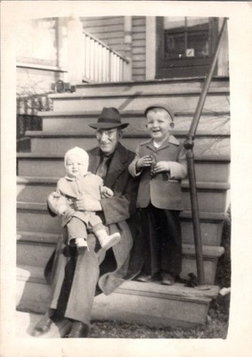 Vintage 1946 Easter Sunday Photograph Grandfather Baby Boy on Steps Original