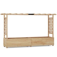Raised Garden Bed Fir Wood Climbing Planter Box with 2-Sided Trellis