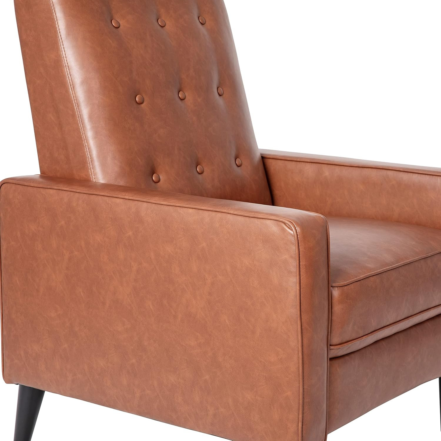 Cognac Faux Leather Mid-Century Tufted Pushback Recliner Chair