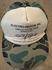 Vintage 80s Electro-Motor Repair Plant Trucker Hat Cap Electrical Camo