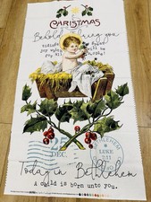 RILEY BLAKE ALL ABOUT CHRISTMAS Fabric Panel Today in Bethlehem Antique Postcard