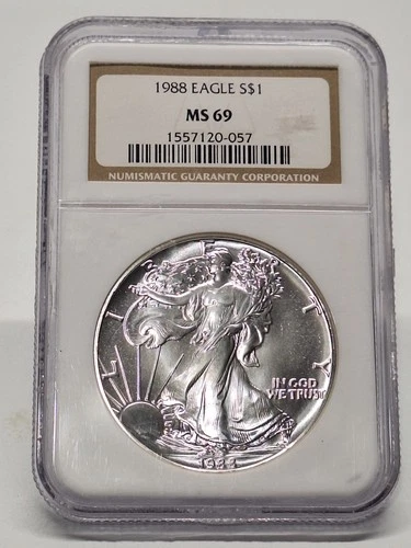 1988 $1 American Silver Eagle 1oz Silver NGC MS69 Brown Label