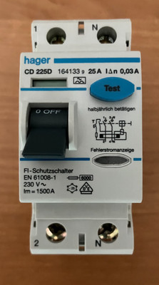 Hager Fehlerstromschutzschalter 25/0,03A 2-polig CD225D