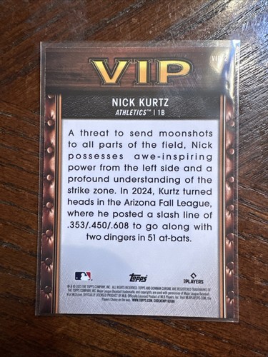 2025 Bowman -Vips Prospettive Very Important Nick Kurtz #VIP-2 Rifrattore Mojo (RC) - Foto 2 di 2