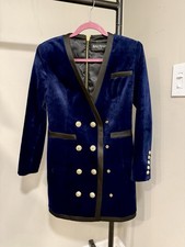 Balmain Blue Velvet Double-Breasted Shawl Lapel Blazer Six-Button Women's 8A
