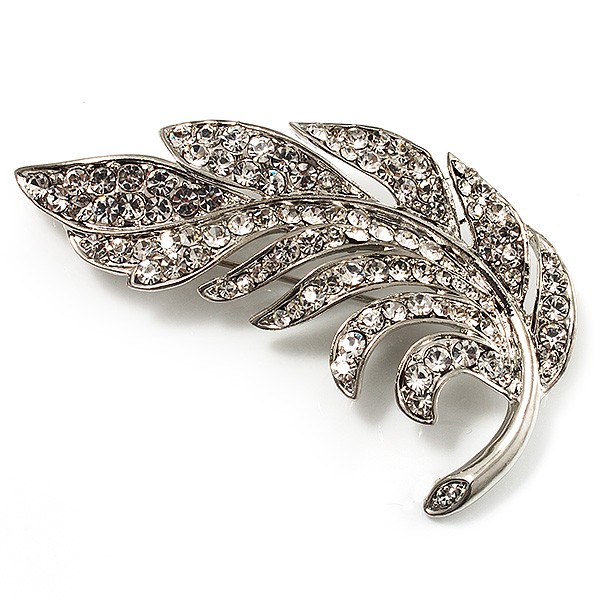 Dazzling Crystal Leaf Brooch (Silver Tone)