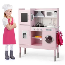 Kids Pretend Kitchen Play Set Toddler Toy Wooden Chef Height Adjustable w/Sounds