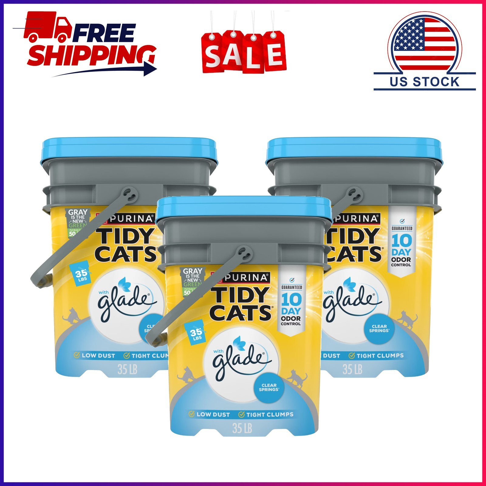 3 Pack, Purina Tidy Cats Clumping Low Dust Cat Litter, Glade Clear Springs Scent