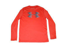 Under Armour Boys Size YMD Medium Long Sleeve Orange Red Heatgear Shirt