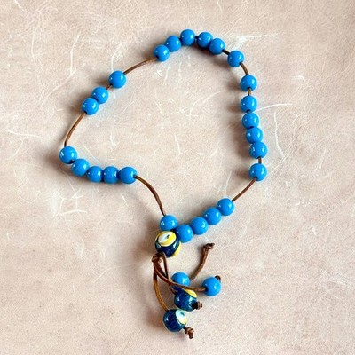 Greek Worry Beads Komboloi - Vintage Glass Evil Eye on Leather Cord