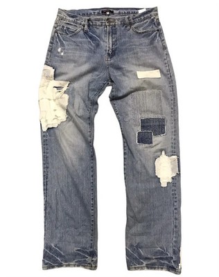 Vintage Japanese Brand Distressed & Patchwork Denim Jeans Size 35-36