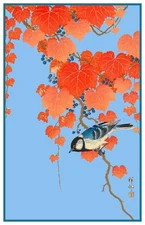 Ivy Bunting Birds Asian Japanese Ohara Shoson Counted Cross Stitch Pattern