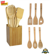 6pcs Bamboo Kitchen Utensil Set Wooden Spoon Spatula Eco-Friendly Cooking Tool