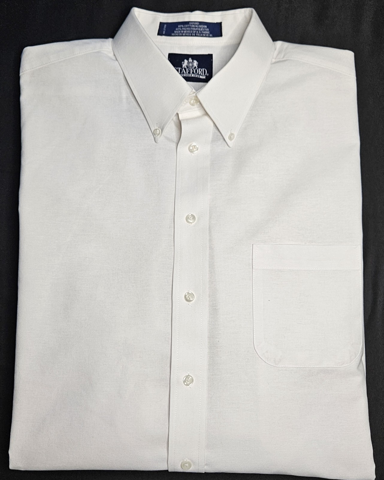 Mens Stafford Wrinkle Free Oxford Long Sleeve White Button Up Shirt 17 1/2 34-35