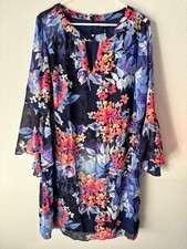 ROZ & ALI Navy Floral Long Sleeve Dress Plus Size 18