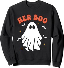 Her Boo Pijama de Halloween a Juego para Parejas Unisex Cuello Redondo Sudadera