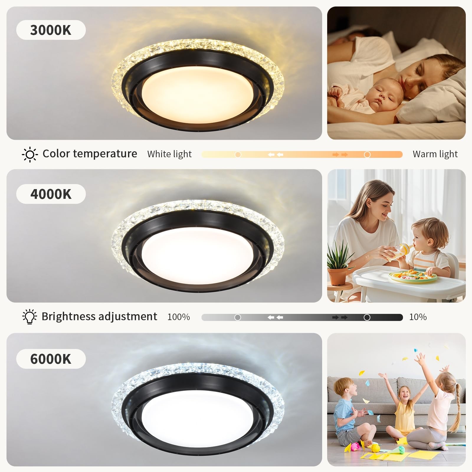 19.29'' Bladeless Ceiling Fan with Light,Modern Crystal Ceiling Fan with Remo...