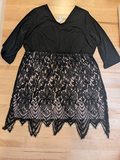 3 Maurice's Black Lined V Neck Lace Skirt 3/4 Sleeve Hanky Dress 24 26 3X