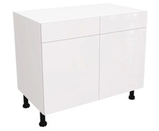 Image of Fully Assembled Kitchen 1000mm Base Unit Gloss White Drawer Line Base Cabinet