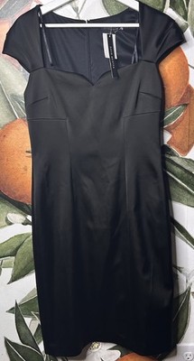 David Meister Dress Womens 6 Black Satin Cap Sleeve Formal Evening Cocktail NWT