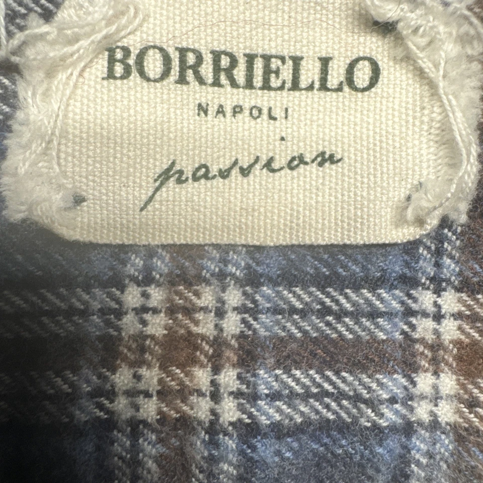 Camisa Borrelli Napoli Italiana Azul Franela a Cuadros Algodón Suave A Medida 44 XL Foto 3 de 4