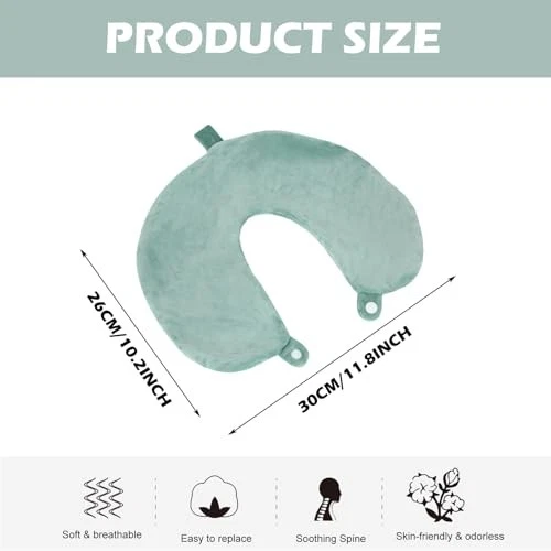 Travel Neck Pillow Cover, Neck Pillow Case, Pure, Soft and Smooh, Green - Image 3 of 4