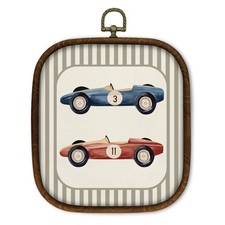 Vintage Race Car Nursery Wall Art Decor, Boys Room Square Framed Canvas Art P...