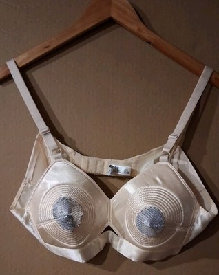 What Katie Did Beige Bullet Bra 38B Nude Sweater Girl Pinup Custom Sequin EUC