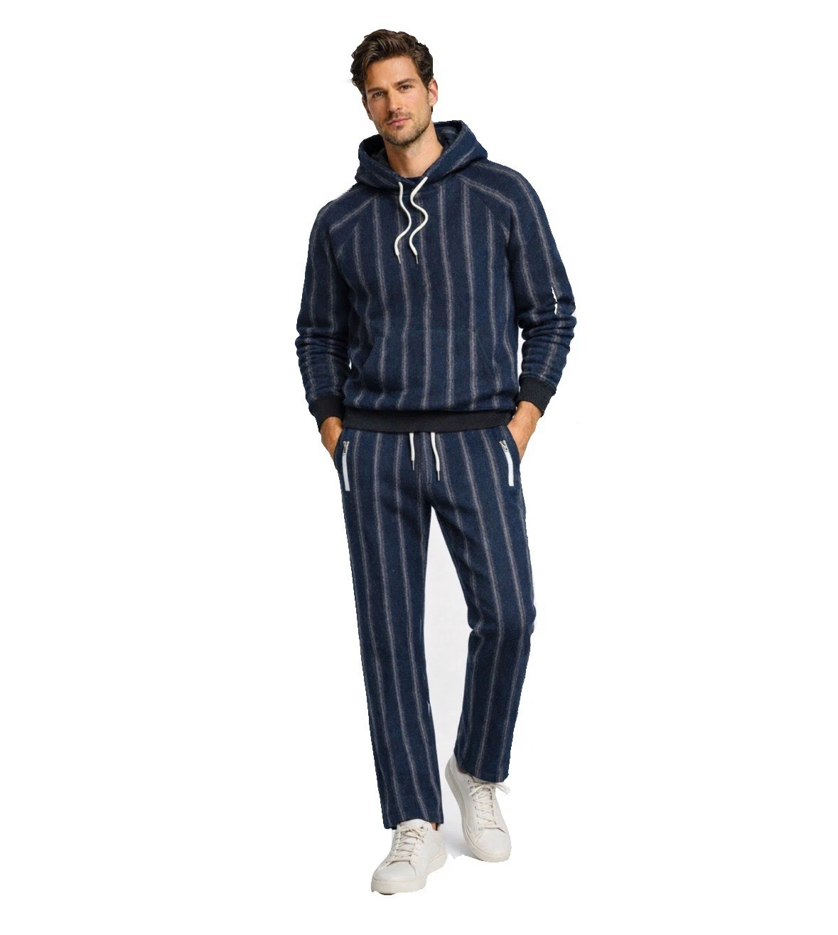 NEW Todd Snyder Mens XXL Boucle Wool Navy Vertical Stripe Hoodie & Pant Set $665