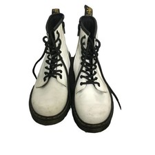 Dr Doc Martens 1460J Combat Boots Youth Size 3 White Leather Lace Up Side Zip