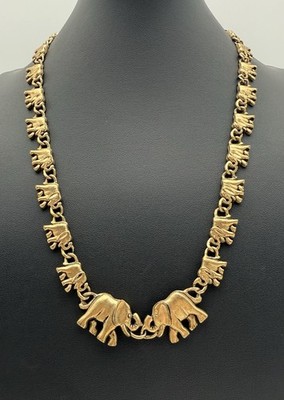 Lucky Elephant Parade Gold Tone Necklace 21 