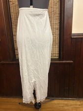 Vintage 70s Lorraine Size Large White Nylon Long Slip Lace Trim Elastic Waist