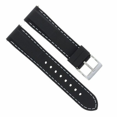 20mm Black Rubber Replacement Watch Strap White Stitching For Certina DS Podium