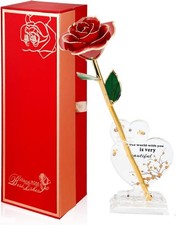 Strenge 24k Gold Dipped Real Rose- Long Stem 24k Foreve Preserved Gold Rose,Gold