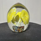 Vintage Art Glass Paperweight Yellow Egg shape 3.5" X 2.5" Murano Sticker