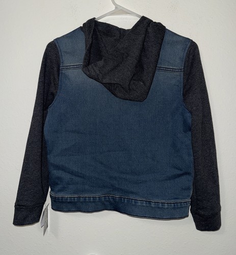 Boys' Snap-Button Hooded Stretch Denim Jean Jacket Medium 8/10 - Picture 4 of 5