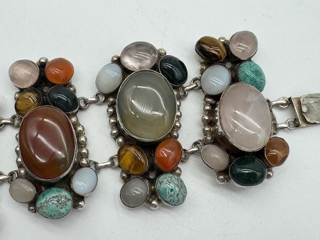 Vintage BIG Ladies Sterling Silver 925 Multi Stone Cocktail Bracelet - Image 4 of 4