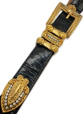 Vintage 80  s Gold Tone And Rhinestones Belt Greek Chunky 27  -31  By Fibel